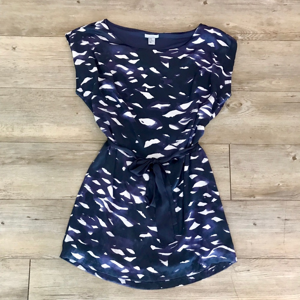 H&M Navy and Purple Patterned Silky Dress